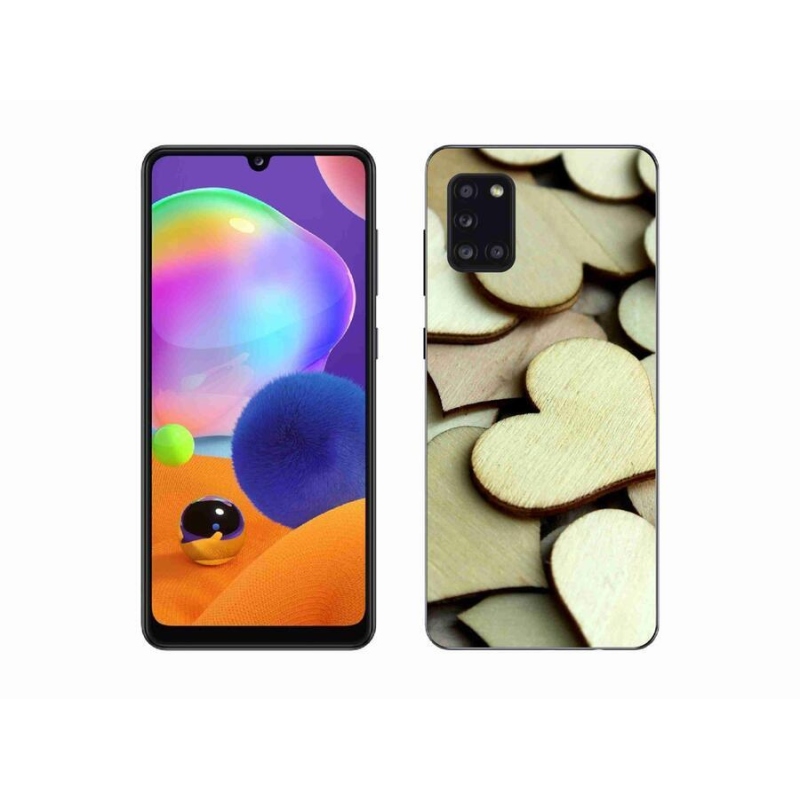 Gelový kryt mmCase na mobil Samsung Galaxy A31 - dřevěná srdíčka