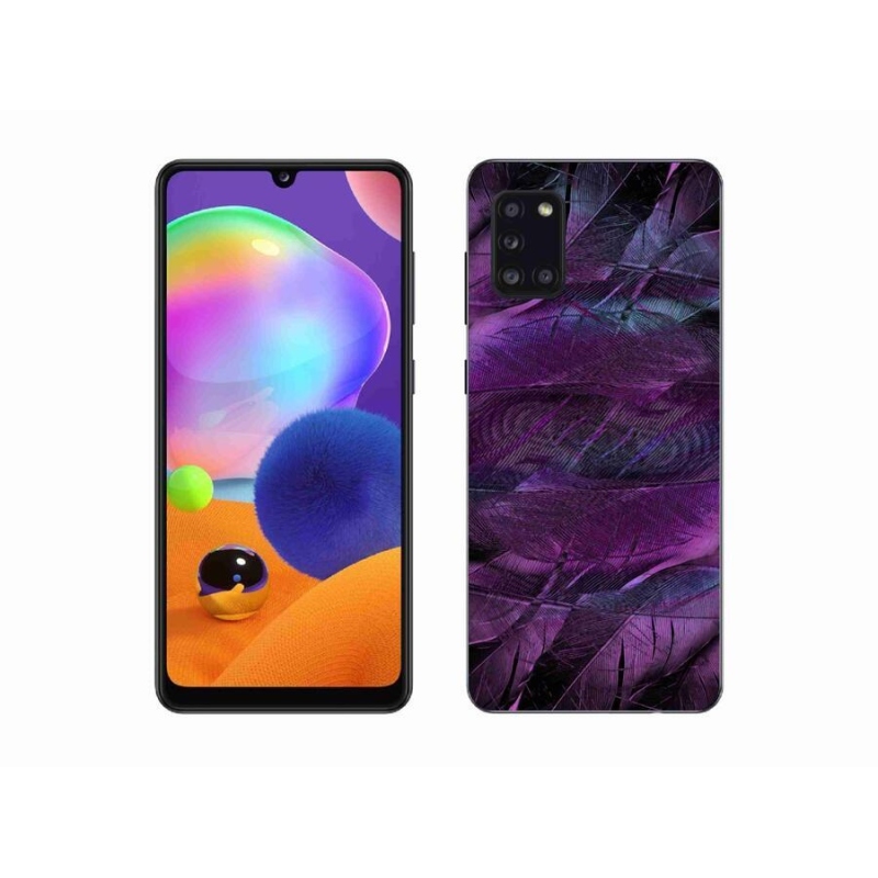 Gelový kryt mmCase na mobil Samsung Galaxy A31 - fialová pírka