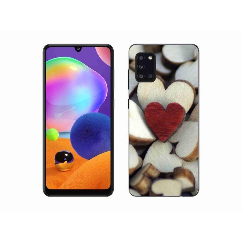 Gelový kryt mmCase na mobil Samsung Galaxy A31 - gravírované červené srdce