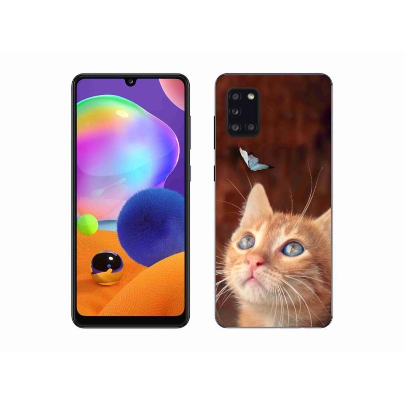 Gelový kryt mmCase na mobil Samsung Galaxy A31 - motýl a kotě