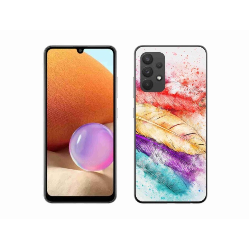 Gelový kryt mmCase na mobil Samsung Galaxy A32 4G - barevné peří