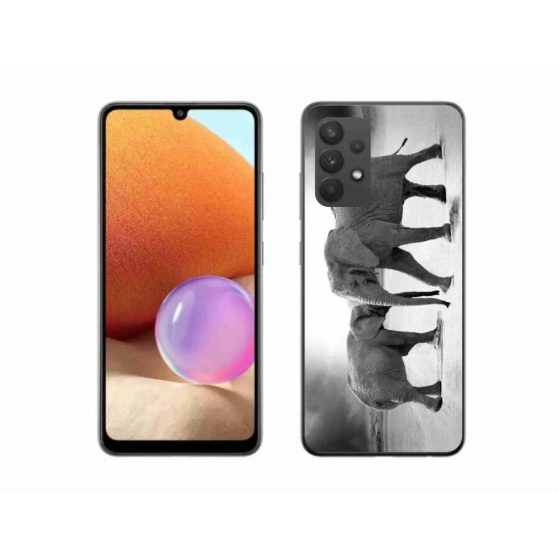 Gelový kryt mmCase na mobil Samsung Galaxy A32 4G - černobílí sloni
