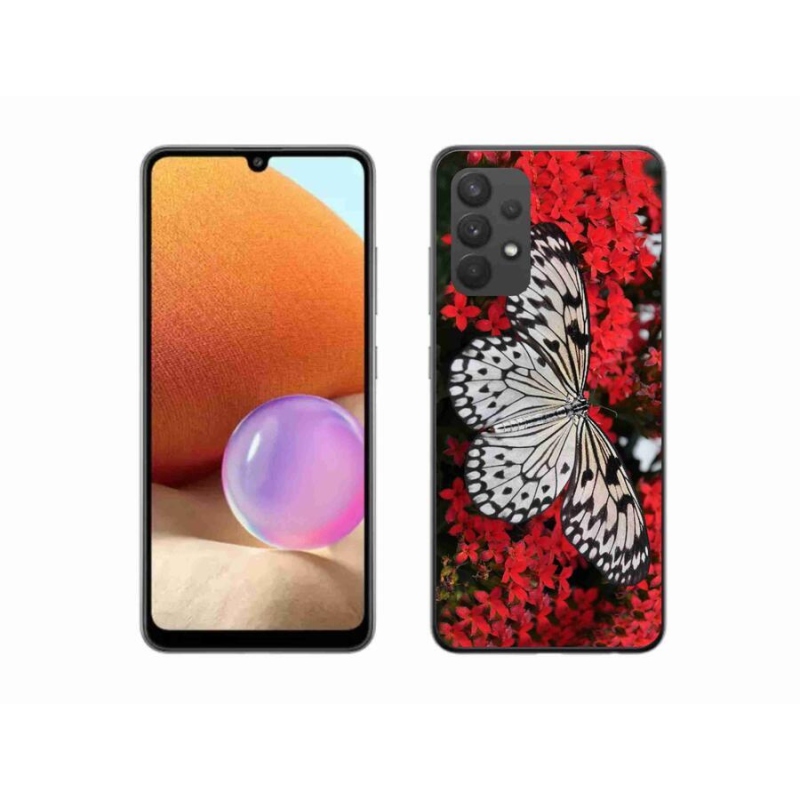 Gelový kryt mmCase na mobil Samsung Galaxy A32 4G - černobílý motýl 1