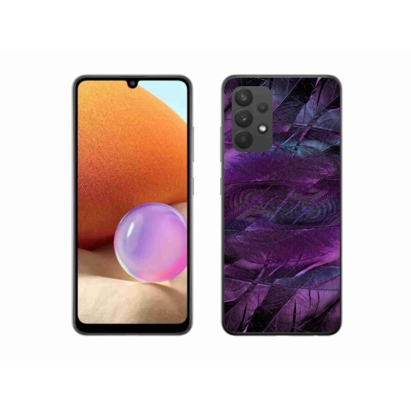 Gelový kryt mmCase na mobil Samsung Galaxy A32 4G - fialová pírka