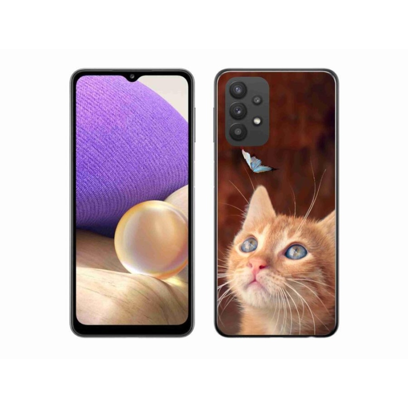 Gelový kryt mmCase na mobil Samsung Galaxy A32 5G - motýl a kotě
