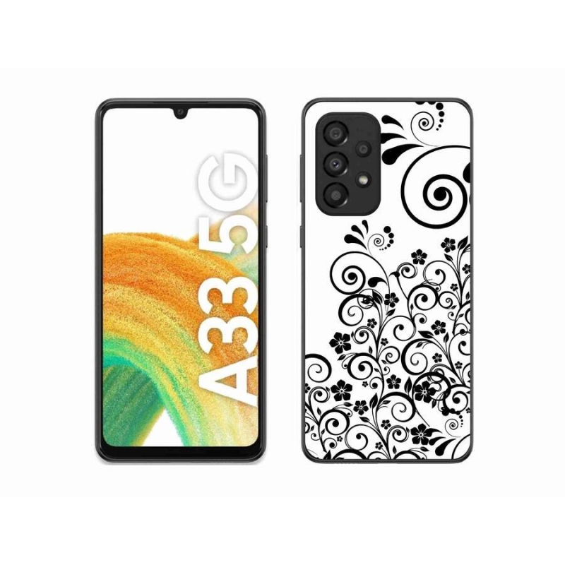 Gelový kryt mmCase na mobil Samsung Galaxy A33 5G - černobílé květinové vzory