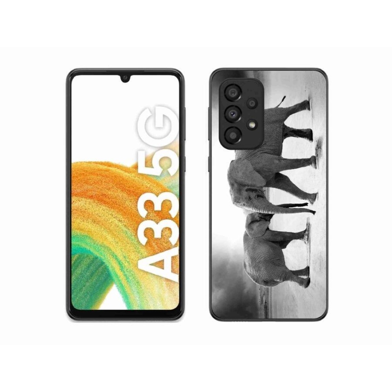 Gelový kryt mmCase na mobil Samsung Galaxy A33 5G - černobílí sloni
