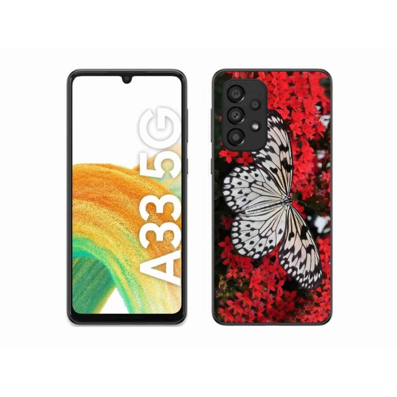 Gelový kryt mmCase na mobil Samsung Galaxy A33 5G - černobílý motýl 1