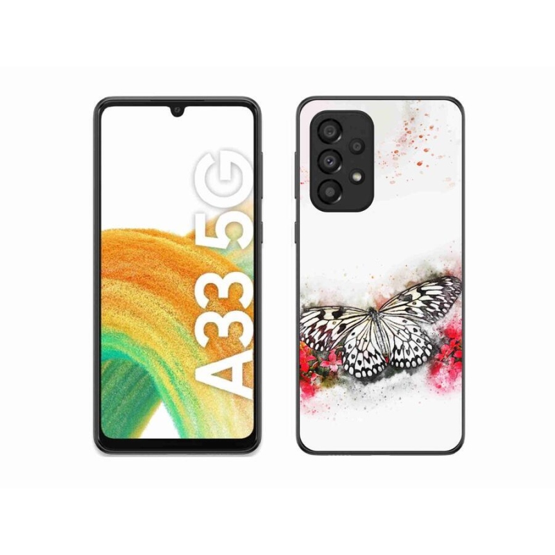 Gelový kryt mmCase na mobil Samsung Galaxy A33 5G - černobílý motýl