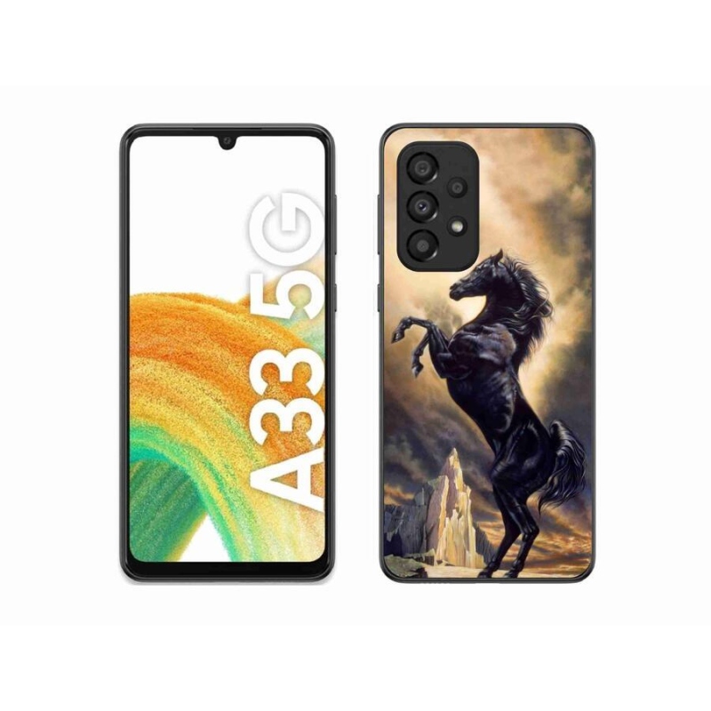 Gelový kryt mmCase na mobil Samsung Galaxy A33 5G - černý kreslený kůň