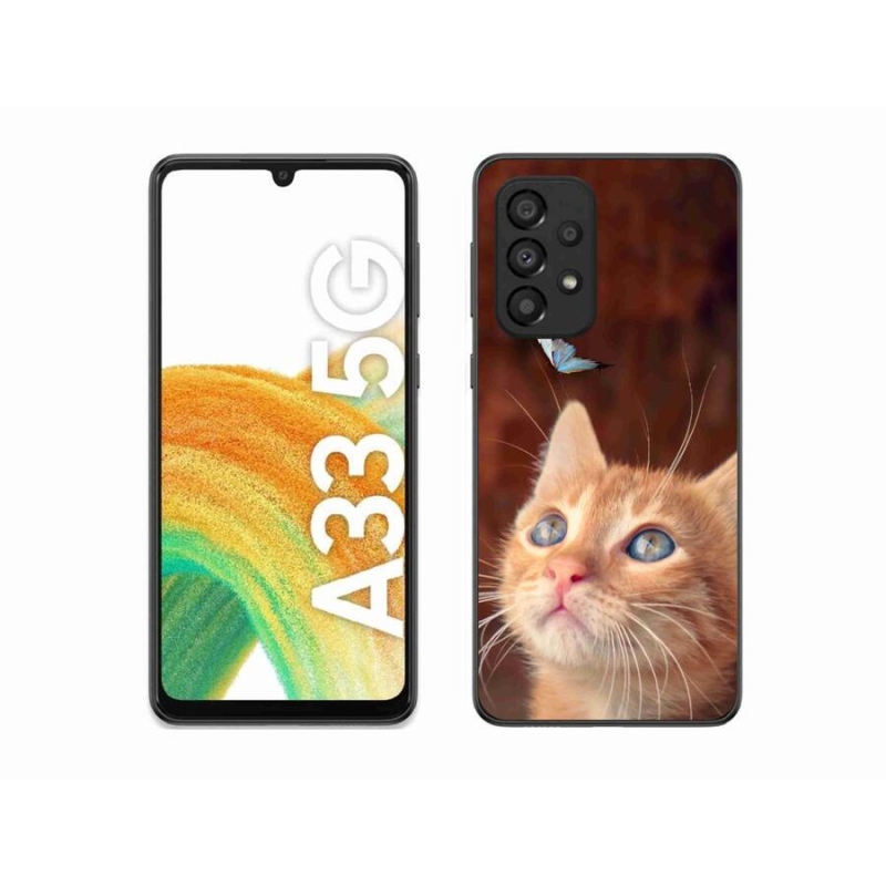 Gelový kryt mmCase na mobil Samsung Galaxy A33 5G - motýl a kotě