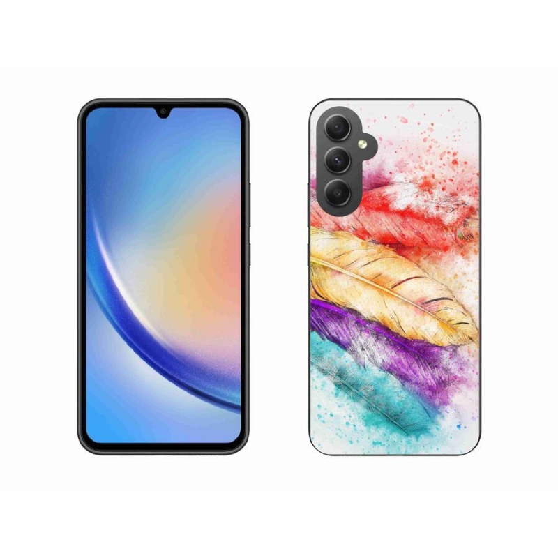 Gelový kryt mmCase na mobil Samsung Galaxy A34 5G - barevné peří