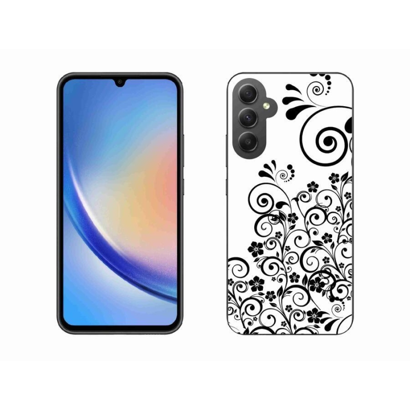 Gelový kryt mmCase na mobil Samsung Galaxy A34 5G - černobílé květinové vzory