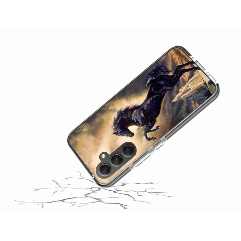 Gelový kryt mmCase na mobil Samsung Galaxy A34 5G - černý kreslený kůň