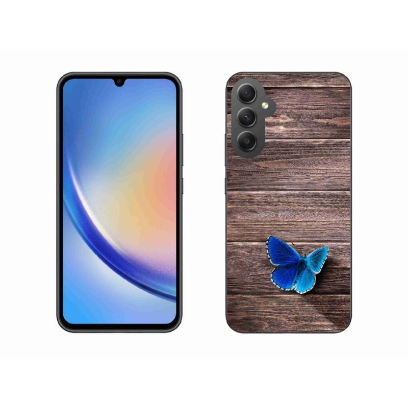 Gelový kryt mmCase na mobil Samsung Galaxy A34 5G - modrý motýl 1