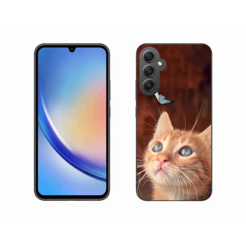 Gelový kryt mmCase na mobil Samsung Galaxy A34 5G - motýl a kotě
