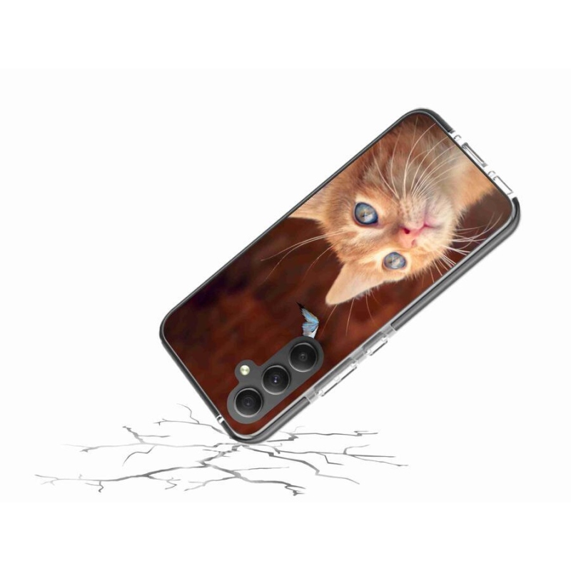 Gelový kryt mmCase na mobil Samsung Galaxy A34 5G - motýl a kotě