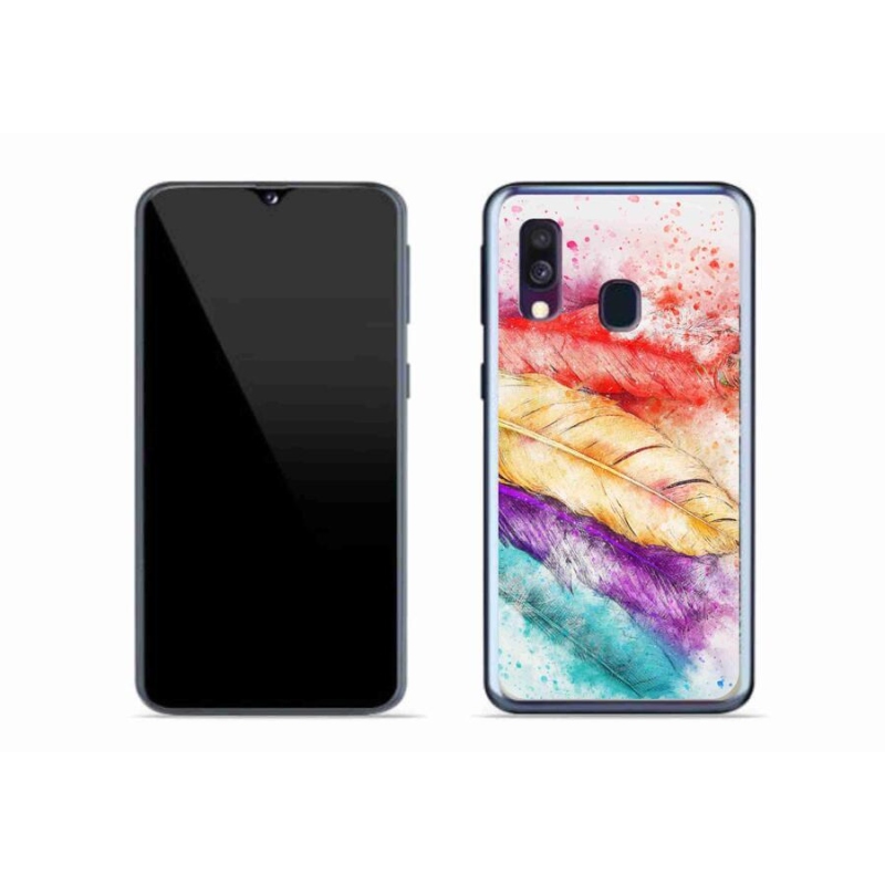 Gelový kryt mmCase na mobil Samsung Galaxy A40 - barevné peří