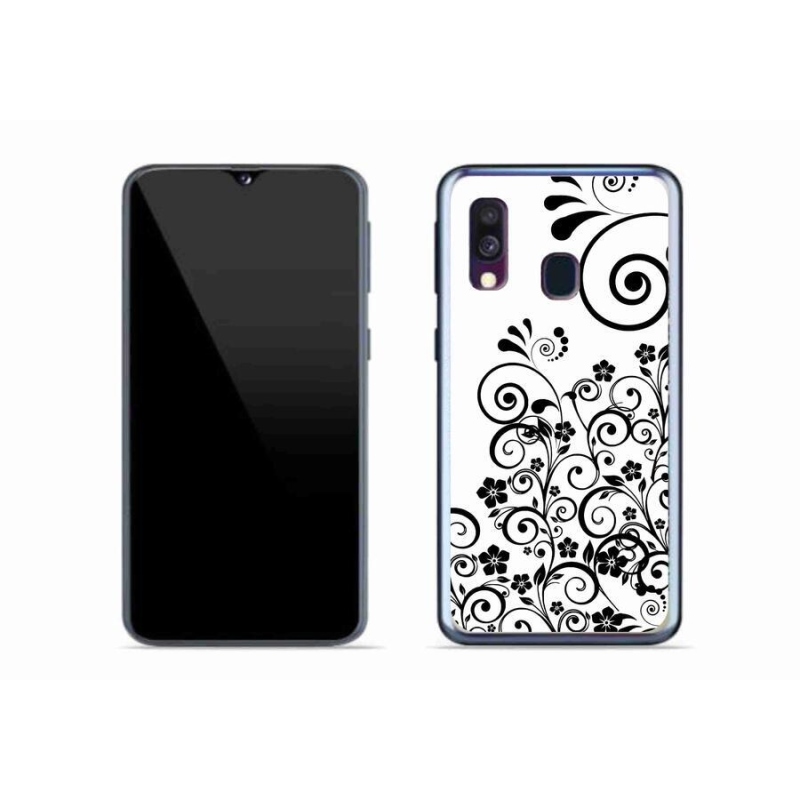 Gelový kryt mmCase na mobil Samsung Galaxy A40 - černobílé květinové vzory