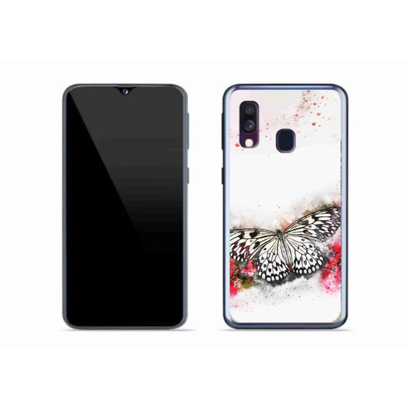 Gelový kryt mmCase na mobil Samsung Galaxy A40 - černobílý motýl