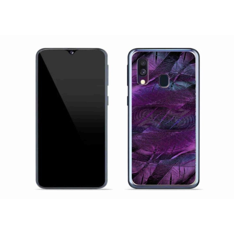 Gelový kryt mmCase na mobil Samsung Galaxy A40 - fialová pírka