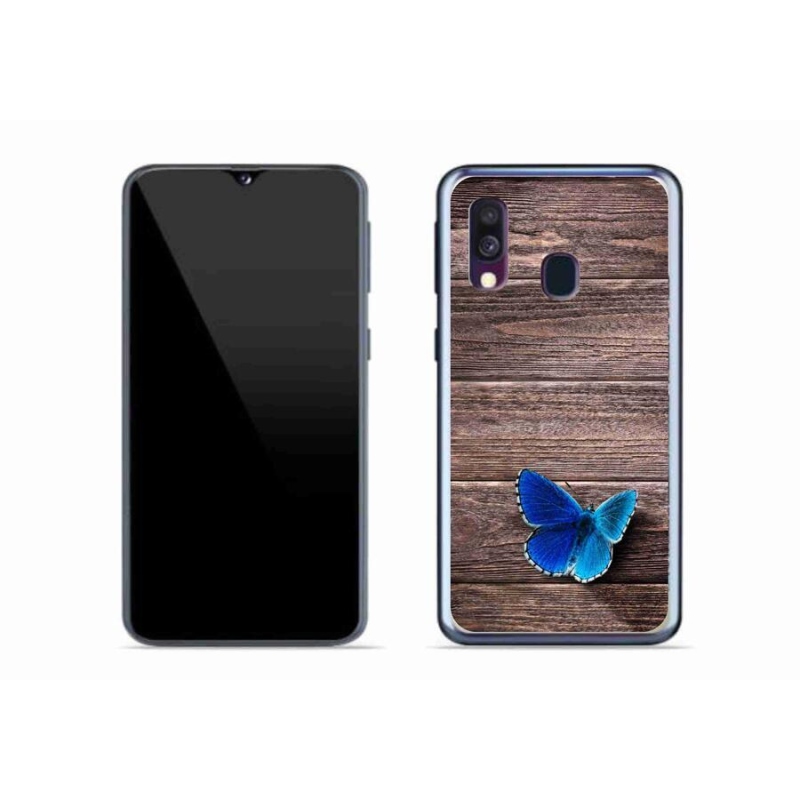 Gelový kryt mmCase na mobil Samsung Galaxy A40 - modrý motýl 1