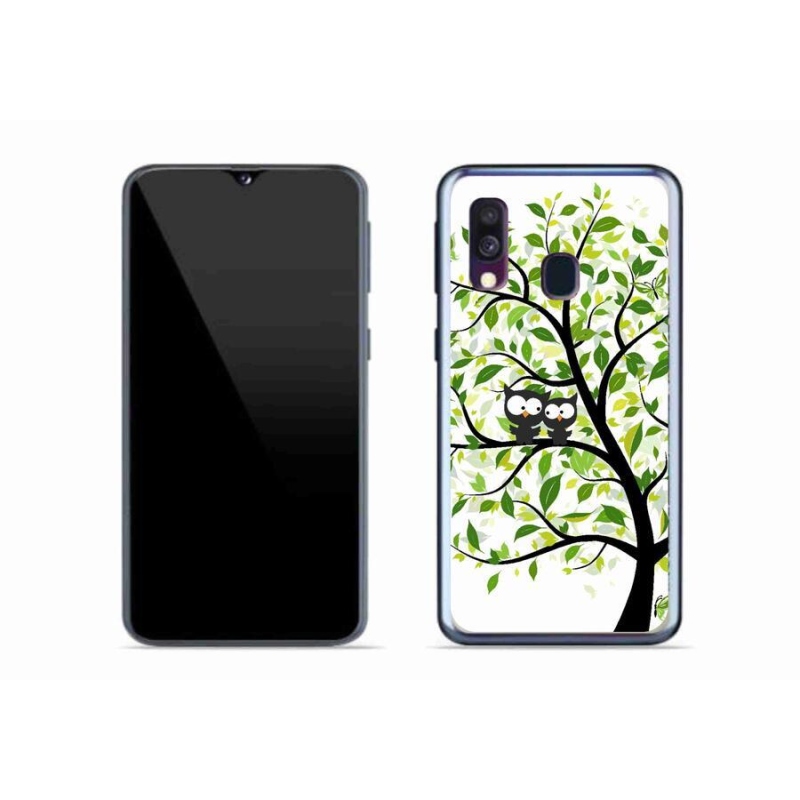 Gelový kryt mmCase na mobil Samsung Galaxy A40 - sovičky na stromě