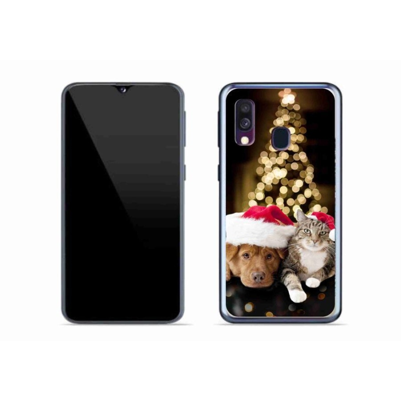 Gelový kryt mmCase na mobil Samsung Galaxy A40 - vánoční pes a kočka