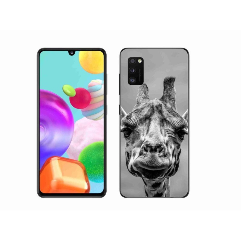 Gelový kryt mmCase na mobil Samsung Galaxy A41 - černobílá žirafa