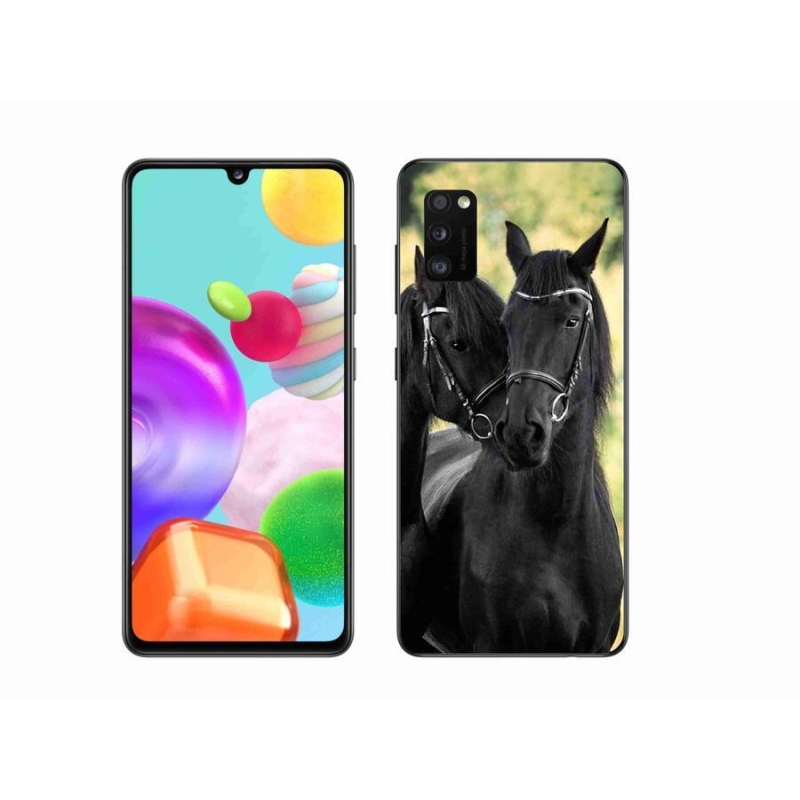 Gelový kryt mmCase na mobil Samsung Galaxy A41 - dva černí koně