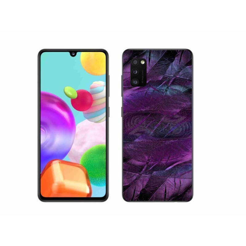 Gelový kryt mmCase na mobil Samsung Galaxy A41 - fialová pírka