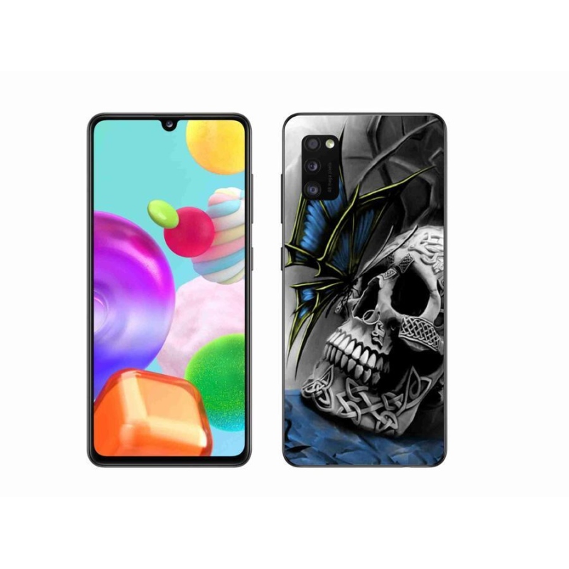 Gelový kryt mmCase na mobil Samsung Galaxy A41 - motýl a lebka