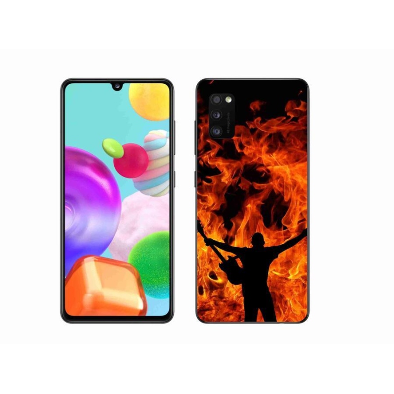 Gelový kryt mmCase na mobil Samsung Galaxy A41 - muzikant a oheň