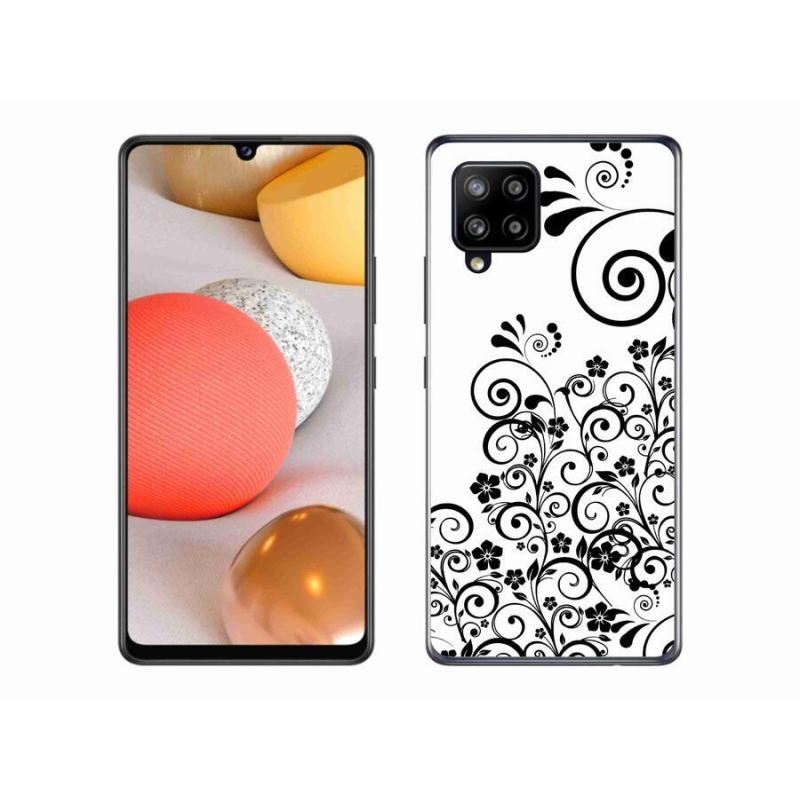 Gelový kryt mmCase na mobil Samsung Galaxy A42 5G - černobílé květinové vzory