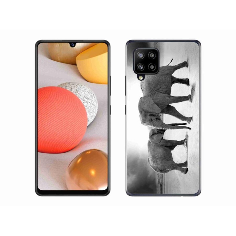 Gelový kryt mmCase na mobil Samsung Galaxy A42 5G - černobílí sloni