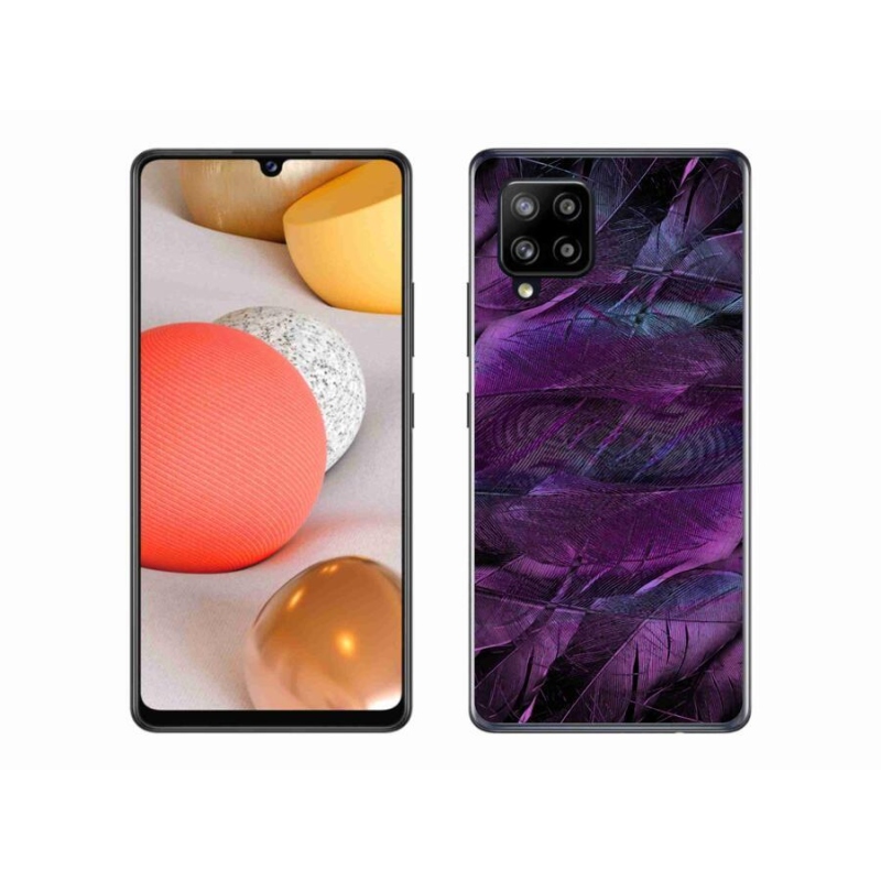 Gelový kryt mmCase na mobil Samsung Galaxy A42 5G - fialová pírka