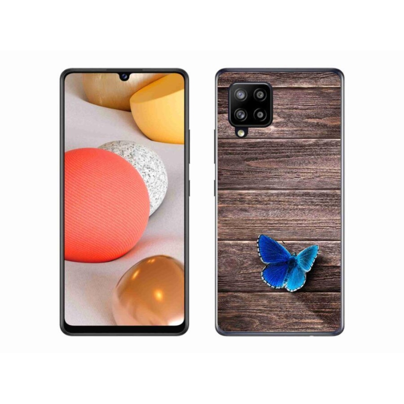 Gelový kryt mmCase na mobil Samsung Galaxy A42 5G - modrý motýl 1