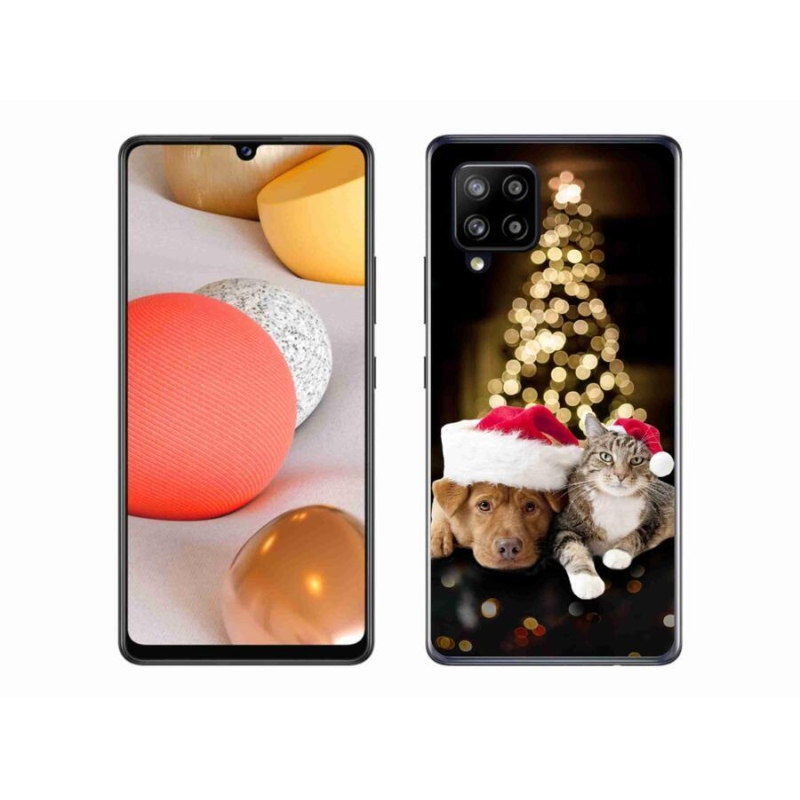 Gelový kryt mmCase na mobil Samsung Galaxy A42 5G - vánoční pes a kočka