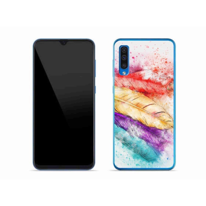 Gelový kryt mmCase na mobil Samsung Galaxy A50 - barevné peří