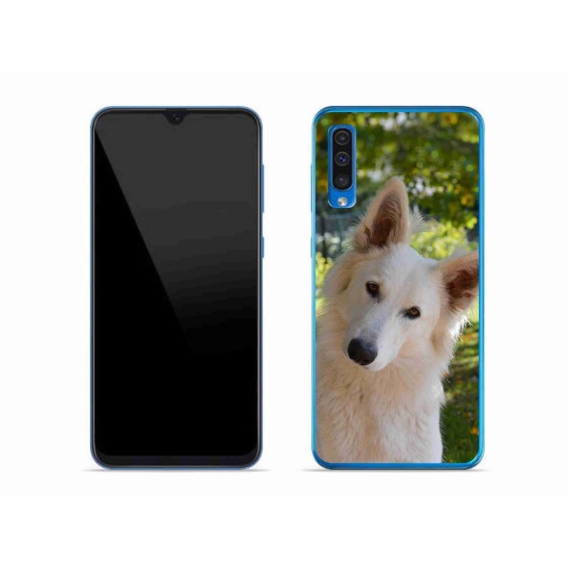 Gelový kryt mmCase na mobil Samsung Galaxy A50 - bílý švýcarský ovčák 1