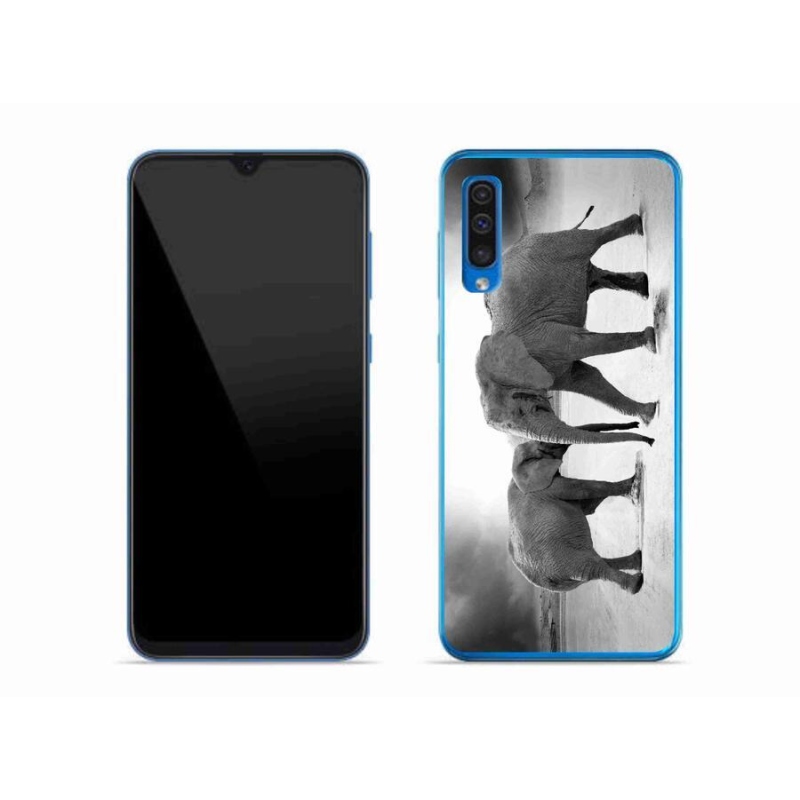 Gelový kryt mmCase na mobil Samsung Galaxy A50 - černobílí sloni