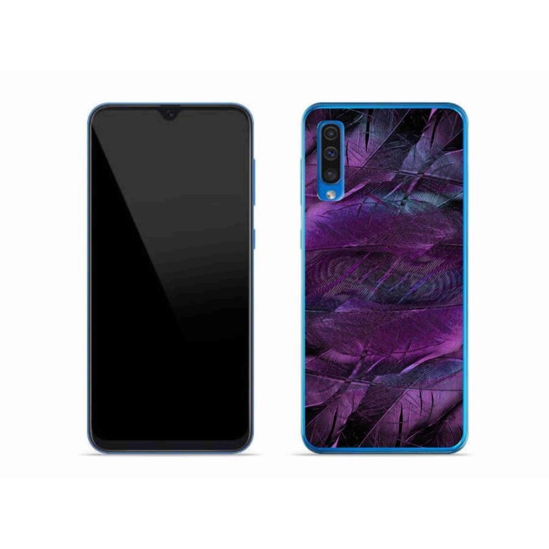 Gelový kryt mmCase na mobil Samsung Galaxy A50 - fialová pírka