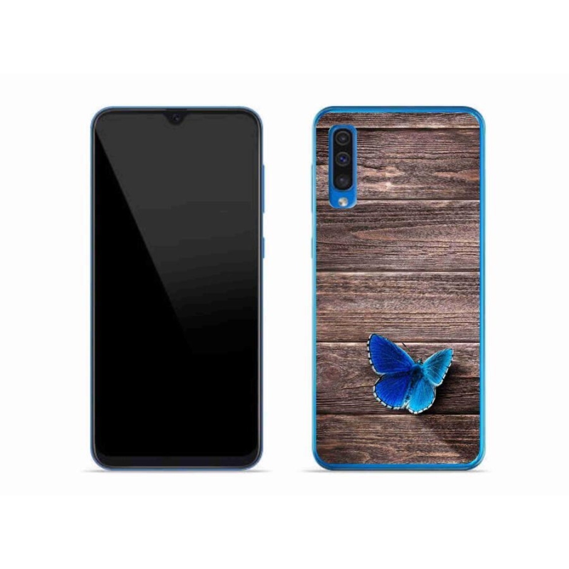 Gelový kryt mmCase na mobil Samsung Galaxy A50 - modrý motýl 1