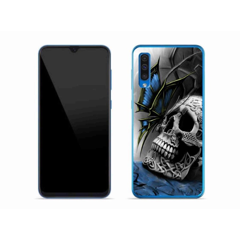 Gelový kryt mmCase na mobil Samsung Galaxy A50 - motýl a lebka