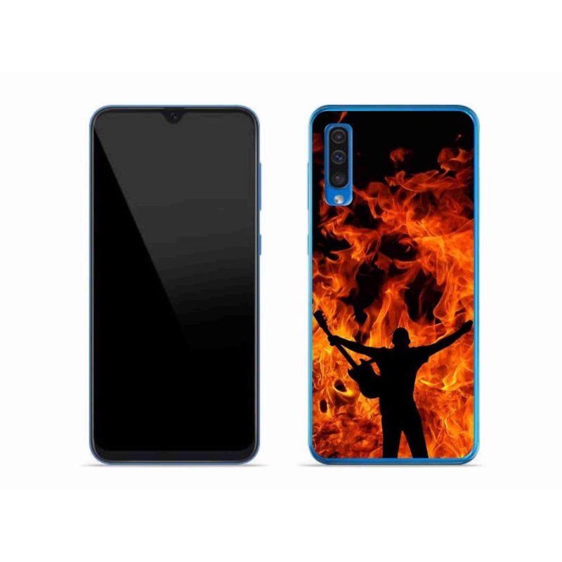 Gelový kryt mmCase na mobil Samsung Galaxy A50 - muzikant a oheň
