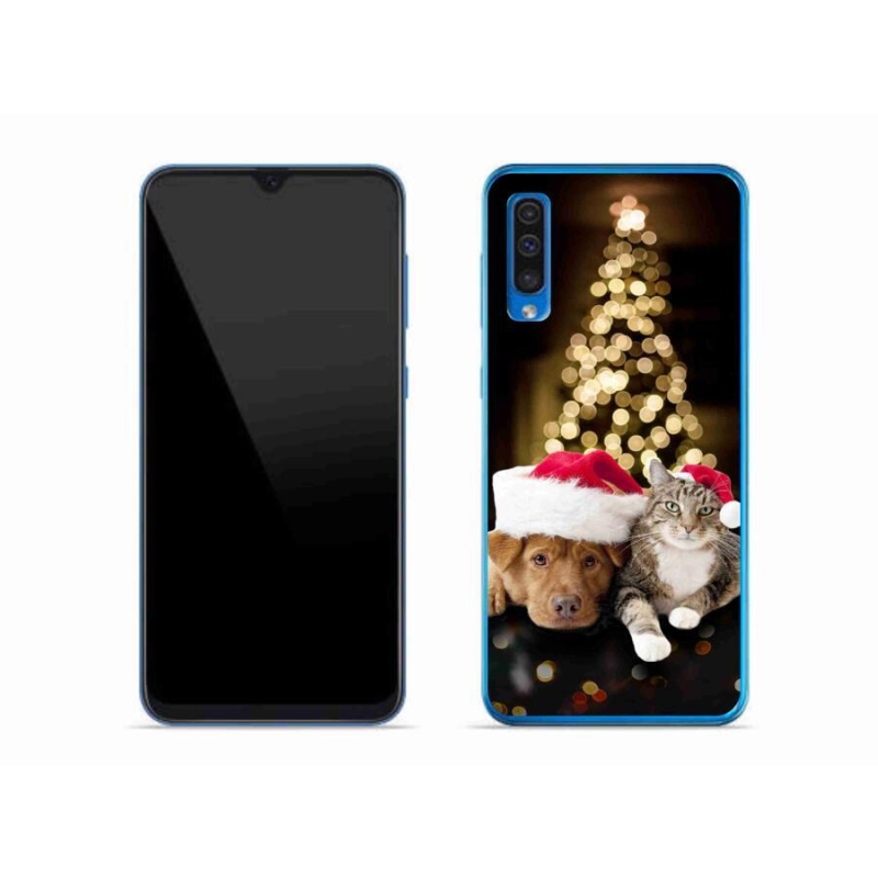 Gelový kryt mmCase na mobil Samsung Galaxy A50 - vánoční pes a kočka