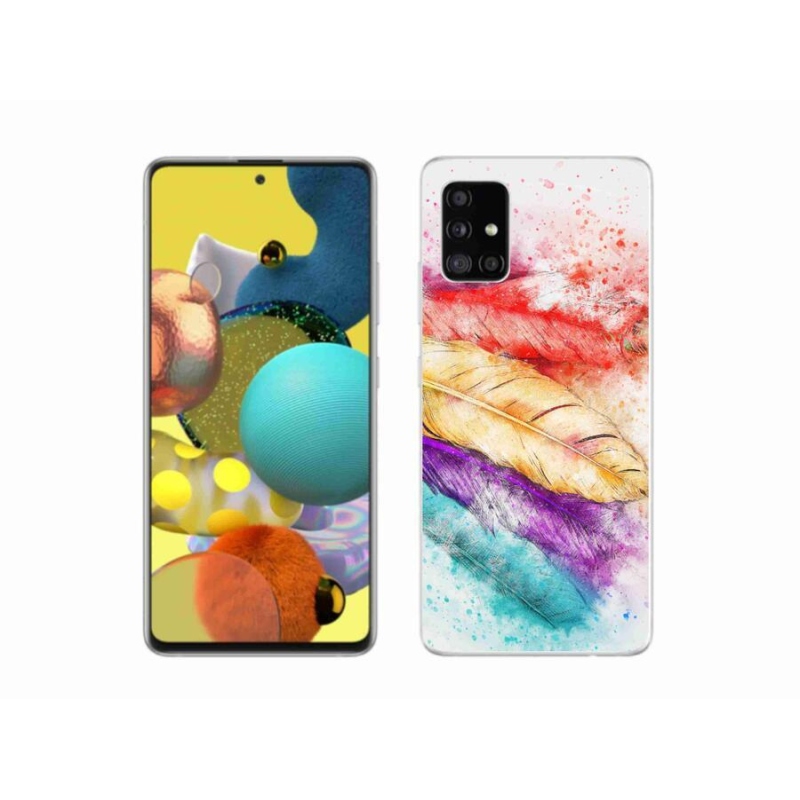 Gelový kryt mmCase na mobil Samsung Galaxy A51 5G - barevné peří