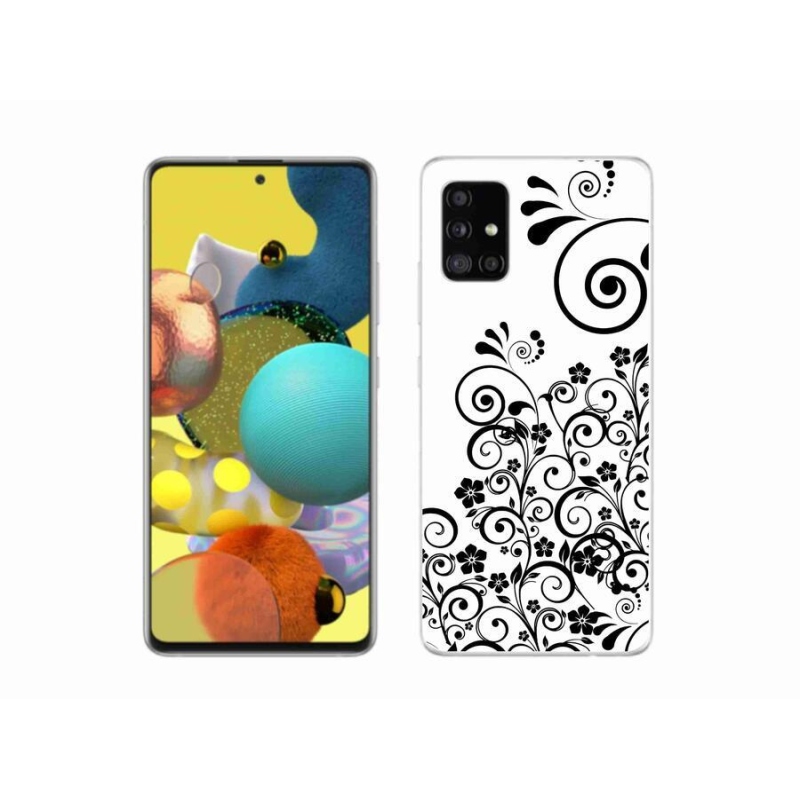 Gelový kryt mmCase na mobil Samsung Galaxy A51 - černobílé květinové vzory