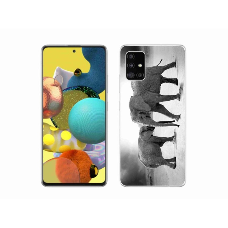 Gelový kryt mmCase na mobil Samsung Galaxy A51 - černobílí sloni