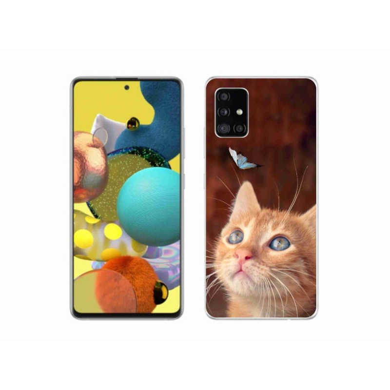 Gelový kryt mmCase na mobil Samsung Galaxy A51 - motýl a kotě